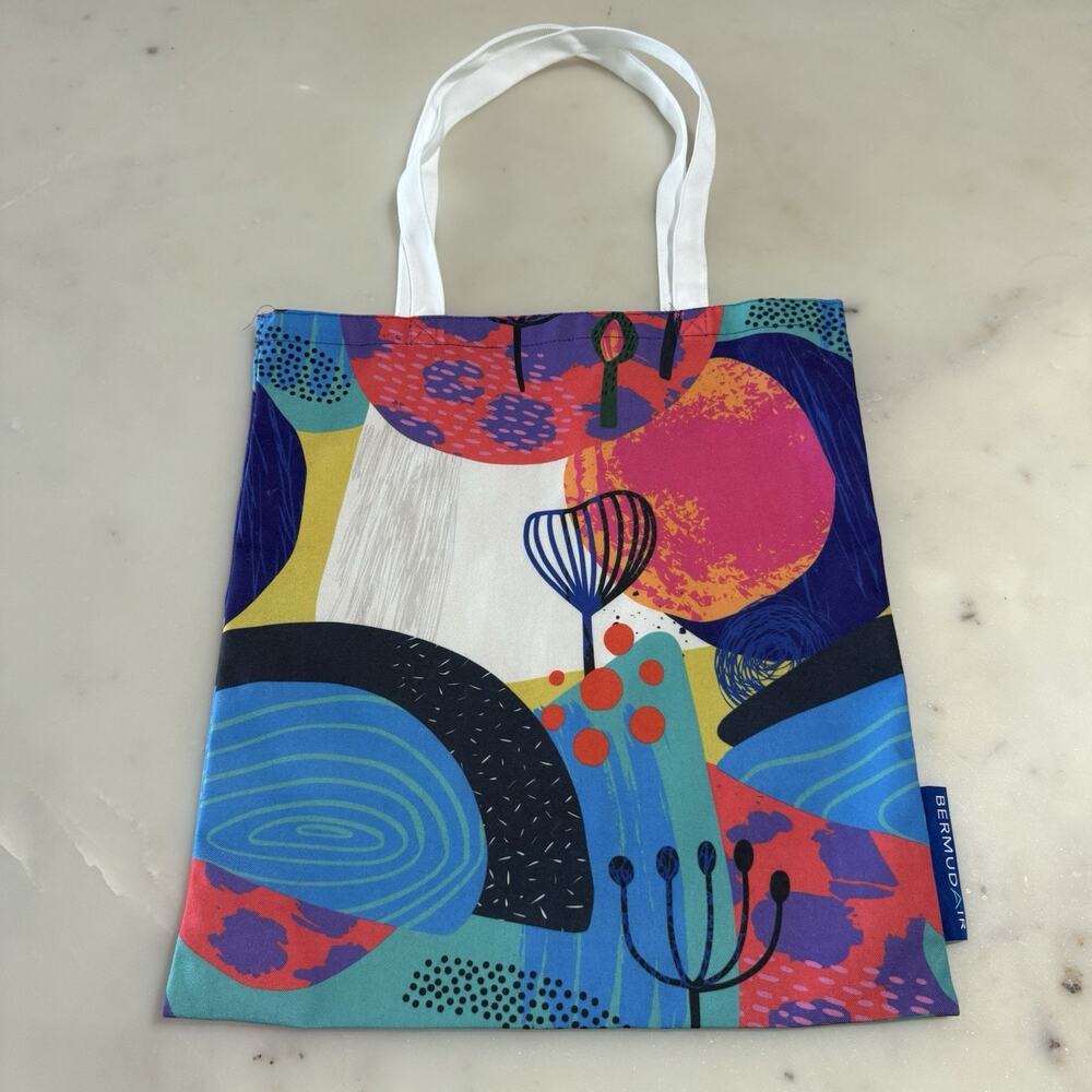Bermuda Air Colorful Canvas Tote Bag Summer Beach Pink Blue Green Shopper Reuse